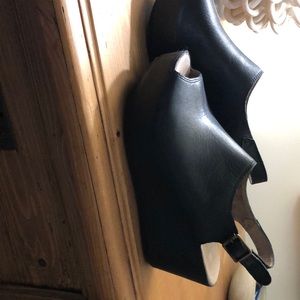 Chocolat Blu leather open toe wedge